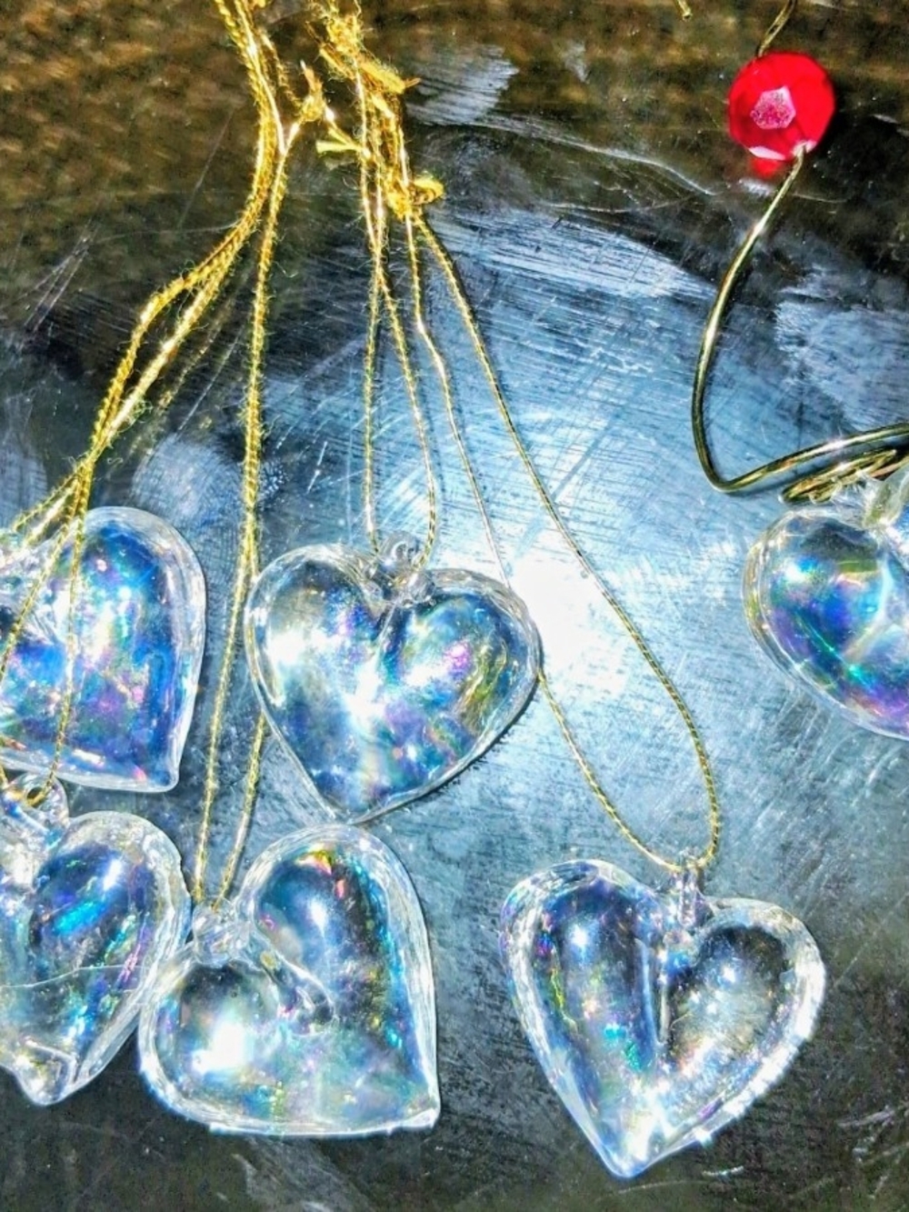 Vintage Carnival Glass- Heart Ornaments